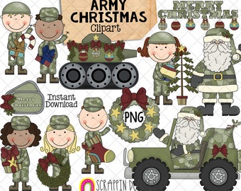 Christmas Army ClipArt - Camo Santa Claus -  Christmas Army Base Graphics - Commercial Use PNG - Sublimation