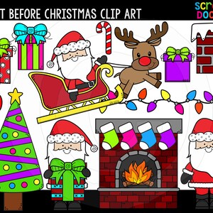 Clipart Night Before Christmas - Urocze komercyjne zastosowanie Clipart Wigilia Bożego Narodzenia - Santa Claus Rudolph Graphics {Scrappin Doodles}
