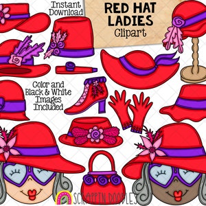 (6pc) Red Hat Society - Hats - Iron On Patches red, gold, purple NEW