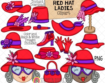 Red Hat Ladies Clip Art - Red Hat Society Graphics - Sublimation Commercial Use PNG