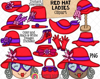 Red Hat Ladies Clip Art - Grafica Red Hat Society - Sublimazione Uso Commerciale PNG