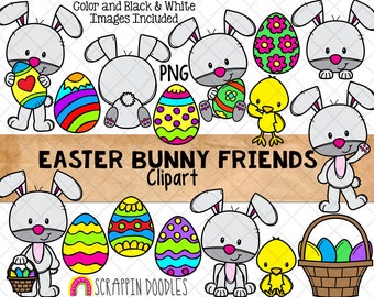 Easter Bunny Friends Clip Art - Commercial Use Clipart - Bunnies, Chicks, Easter Egg Graphics