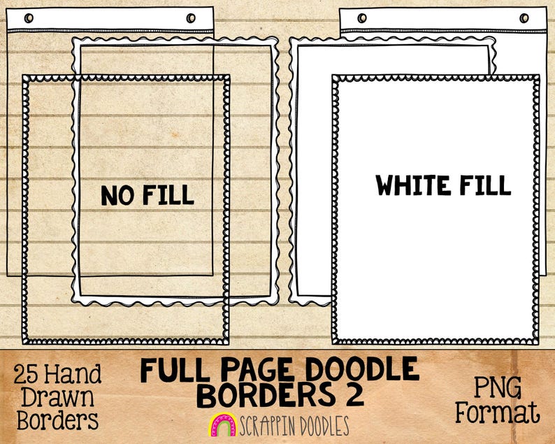 100 Paper Border Rectangle Doodle Borders 2 Clipart - Full Page Hand Drawn Frames - Cover Page ...