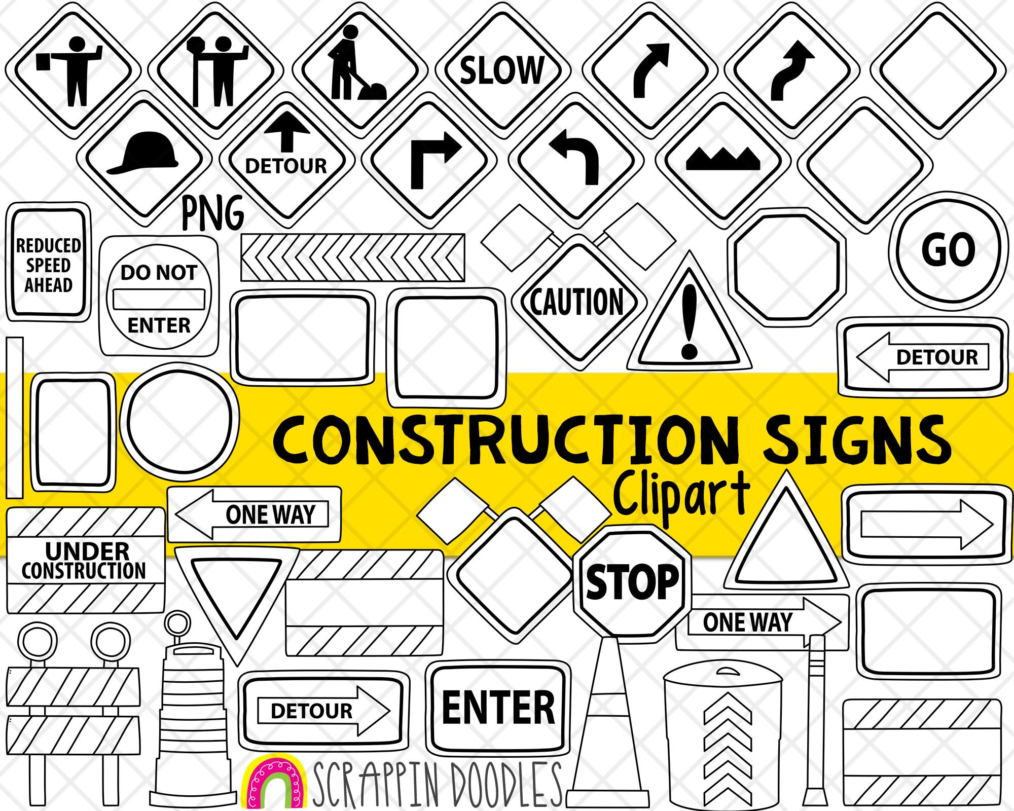Construction Signs Clipart Road Work Sign Traffic Cone Etsy Australia
