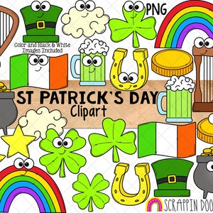 Imágenes Prediseñadas del Día de San Patricio - Uso comercial Imágenes Prediseñadas del Día de San Patricio - Imágenes Prediseñadas irlandesas - Olla de oro - Herradura de la suerte - Trébol de 4 hojas PNG