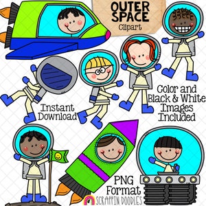 Space ClipArt - Doodle Boys del espacio exterior - Gráficos de astronautas - Astronauta - Nave espacial - Uso comercial PNG