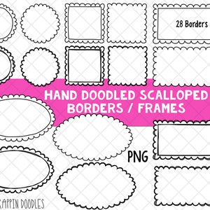 Doodle bordures ClipArt - cadres festonnés dessinés à la main - bordures carrées - bordures rondes - bordures rectangle - cadres griffonnés à la main
