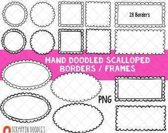 Doodle Borders ClipArt - Hand Drawn Scalloped Frames - Square Borders - Rounds Borders - Rectangle Borders - Hand Doodled Frames
