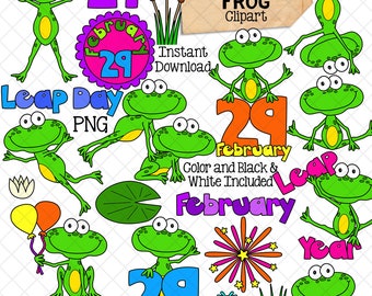 Leap Year Clip Art - Leap Day Frog Clipart - February 29th - Commercial Use PNG Sublimation