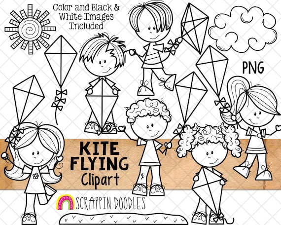 Kites In The Sky Clip Art Black And White