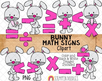 Bunny Math Signs Clip Art - Commercial Use Rabbits Holding Math Symbols - Math Bunnies