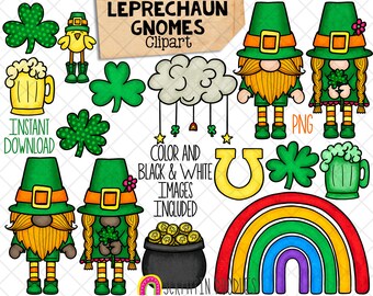 St Patrick's Day Circles ClipArt - Clover Leprechaun Button Sticker Graphics - Commercial Use PNG