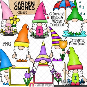 Garden Gnomes ClipArt- Summer Gnome Clip Art - Spring Garden Gnomes - Commercial Use - Gnome Sublimation - PNG