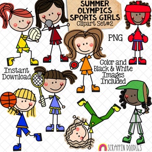 Juegos Olímpicos de Verano Deportes Niñas ClipArt Set 2 - Disco - Lanzamiento de Peso - Bádminton - Béisbol - Baloncesto - Boxeo - Breaking - Voleibol - CU PNG