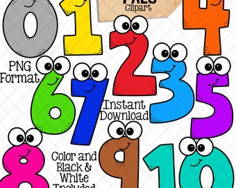 May include: Clip art set of colorful numbers 0 through 10 with googly eyes and smiling faces. The numbers are in a cartoon style and are perfect for educational purposes. The text "NUMBER PALS" and "Clipart" is at the top of the image. The text "PNG Format" is at the bottom left of the image. The text "Instant Download" is in the middle of the image. The text "Color and Black & White Included" is at the bottom of the image. The text "SCRAPPIN DOODLES" is at the bottom of the image.