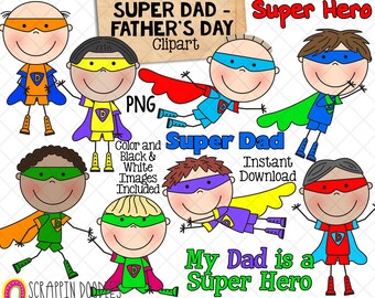 Father's Day Clip Art - Super Dad ClipArt - Dad - Papa - Fathers Day Gifts Sublimation Designs