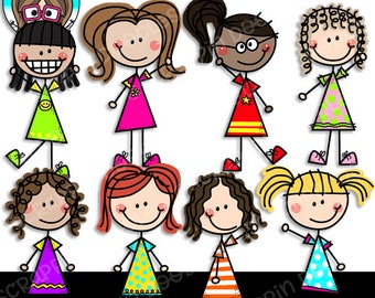 Doodle Kids Girls Clipart {Scrappin Doodles Clipart}