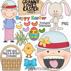 Vieille dame a avalé un poussin ClipArt - grand-mère aime les graphiques de Pâques - usage commercial PNG