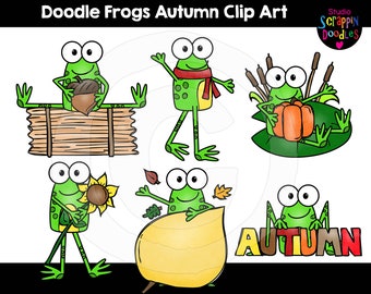 Doodle Frogs Autumn Clip Art - Cute Commercial Use Fall Themed Frog Graphics {Scrappin Doodles Clip Art}