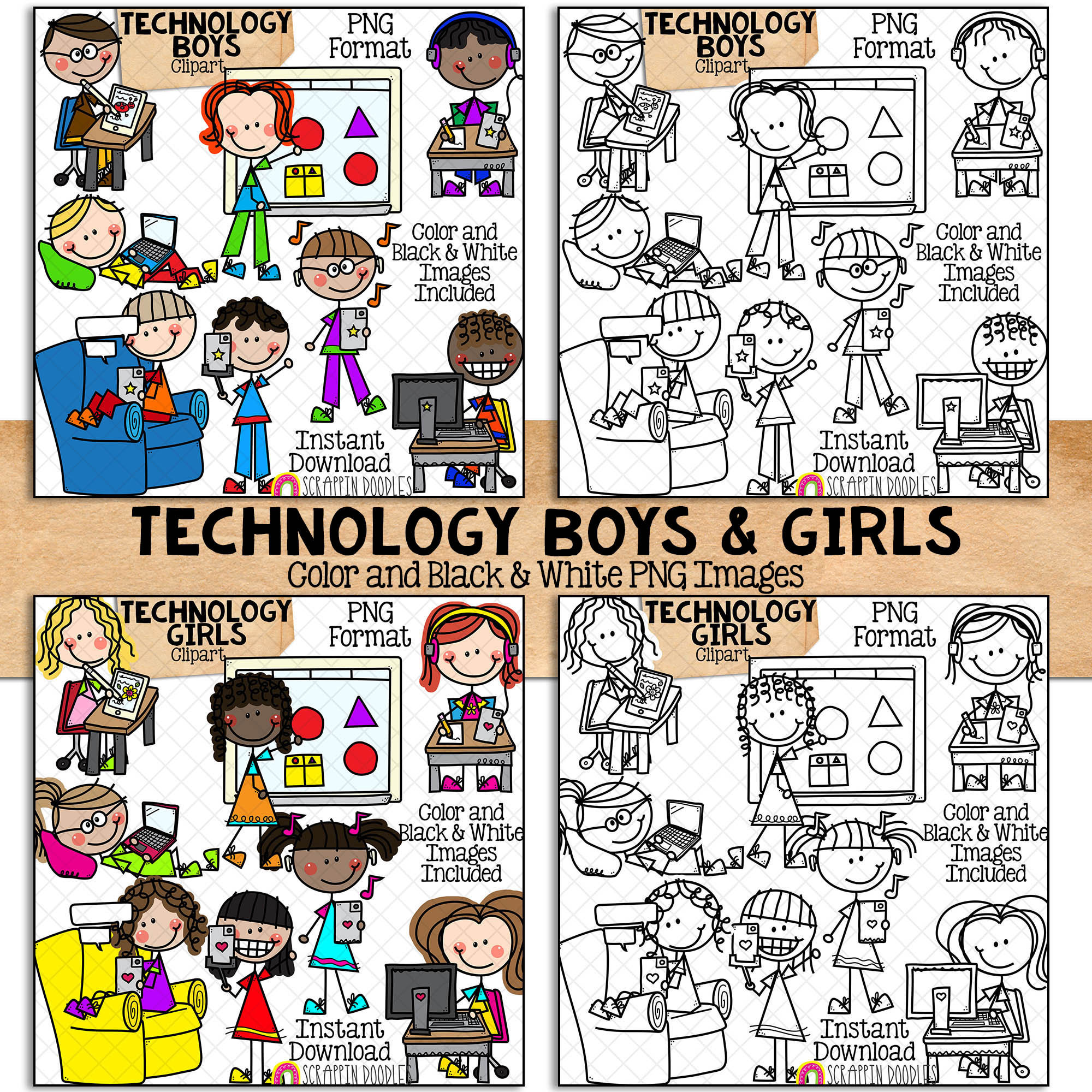 Doodle Kids Clipart Bundle 3 - Doodle Boy and Girl Bundle 3 - St ...