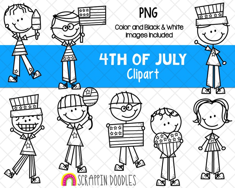 4th of July Clipart Forth of July Doodle Boys USA Clipart Independence Day Clipart Patriotic Clipart Hand Drawn PNG image 2