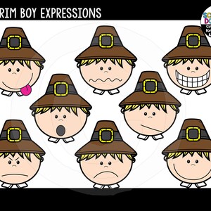 Pilgrim Boy Expressions Clip Art - Lindo uso comercial Imágenes Prediseñadas de Acción de Gracias, Expresiones, Emociones Clip Art {Scrappin Doodles Clipart}