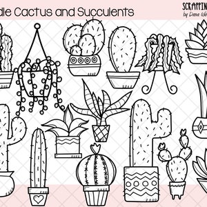 Doodle Cactus and Succulents - Cute Commercial Use Clipart - Hand ...