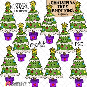 Arbre de Noël émotions clipart - clipart expression - arbres faisant différentes émotions - sublimation PNG à usage Commercial