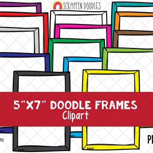 Doodle Borders Frames ClipArt - Cadres 5x7 dessinés à la main - Bordures de carte de tâches - Cadres de couverture de produit - Cadres PNG griffonnés à la main