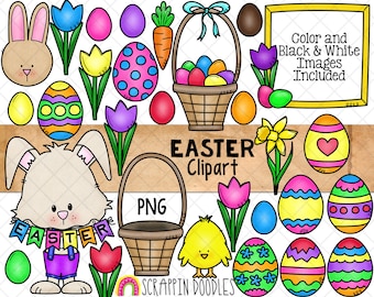 Easter ClipArt - Decorated Easter Eggs - Tulips - Daffodil - Easter Sublimation - Commercial Use - PNG