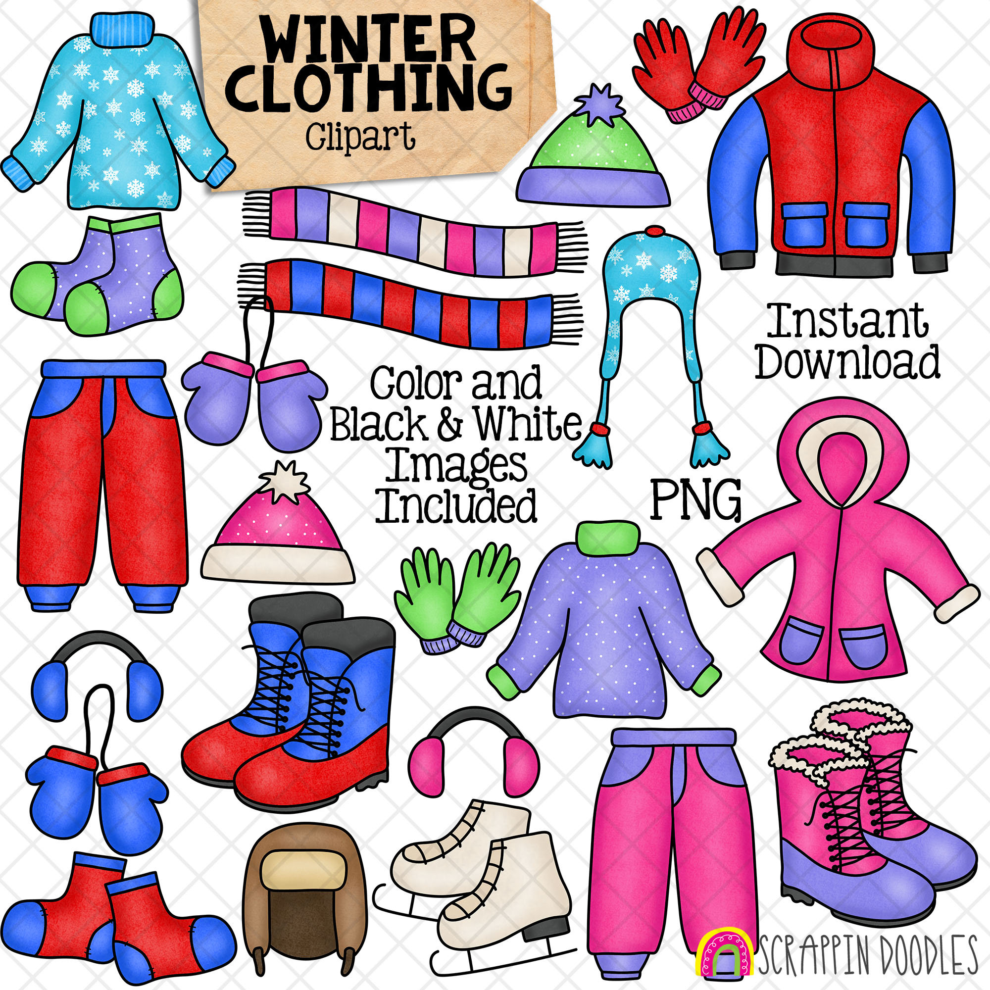 Winter Clothing Clip Art - Mittens - Snow Pants - Toques - Scarfs - Boots -  Ear Muffs - Commercial Use PNG Sublimation - Etsy New Zealand, image size:2000x2000