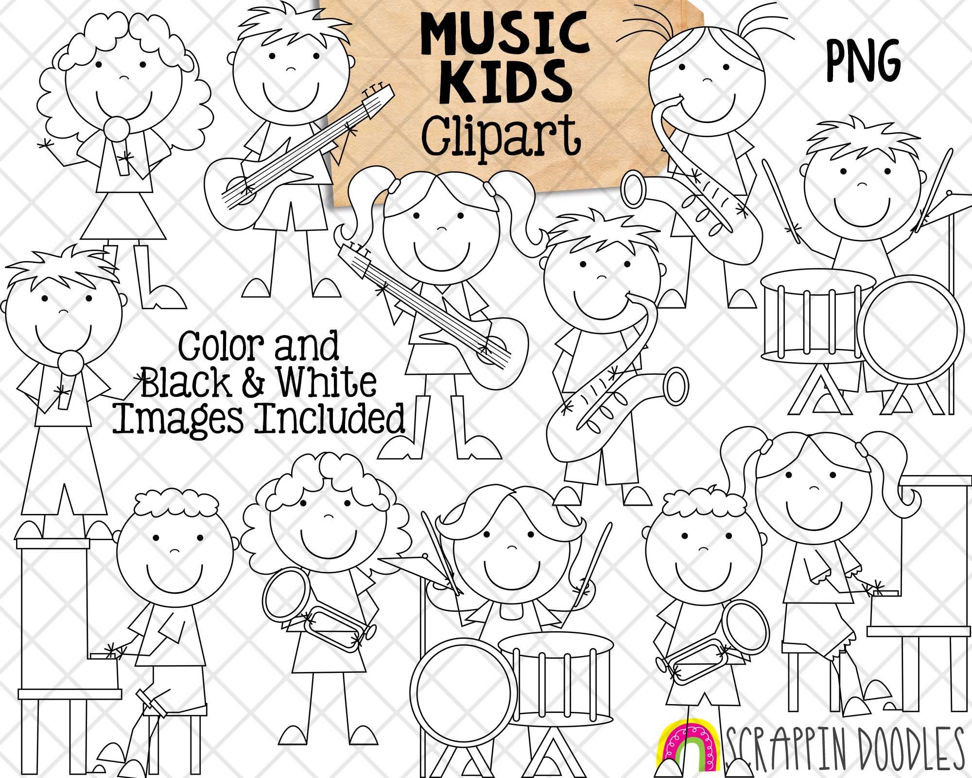 Music Clipart Kids Band Clip Art Instruments Piano Guitar Drum Set
