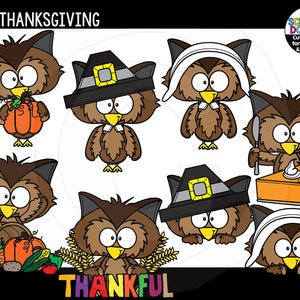 ClipArt del Gufo del Ringraziamento - Clipart simpatico gufo del Ringraziamento per uso commerciale {Scrappin Doodles Clipart}