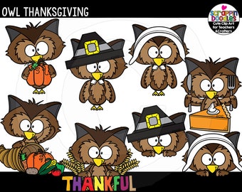 Cute Owl Thanksgiving Clipart – Commercial Use Graphics (PNG)