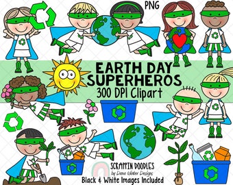 Earth Day Clipart - Earth Day SuperHero - Instant Download - Environmental Kids - Reduce Reuse Recycle Graphics - Eco Friendly ClipArt