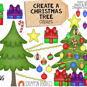 Crea una ClipArt per l'albero di Natale - Luci e lampadine di Natale - Grafica dell'albero di Natale - Regali - PNG disegnato a mano