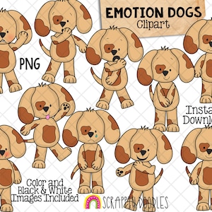 Emotion Dogs ClipArt - Immagini di sentimenti ed espressioni - Cane Emoji - Grafica PNG consentita per uso commerciale