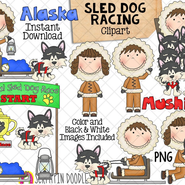 Schlittenhunderennen Clipart - Alaska Iditarod Renngrafik - Spurenhalter - Husky Hund - Kommerzielle Nutzung PNG