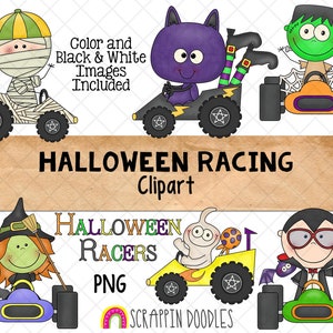Halloween Racing Clip Art - Halloween Graphics - Werewolf Clipart - Mummy Clipart - Vampire Bat - Ghost - Witch - Commercial Use PNG