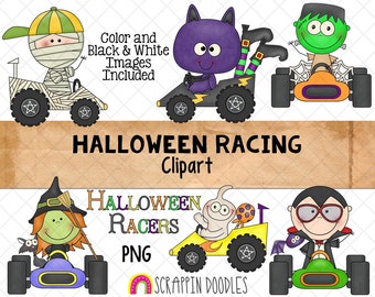 Halloween Racing Clip Art - Halloween Graphics - Werewolf Clipart - Mummy Clipart - Vampire Bat - Ghost - Witch - Commercial Use PNG