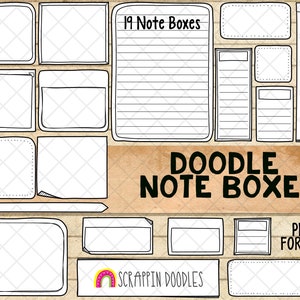 Doodle Notiz Boxen ClipArt - Hand gekritzelte Sticky Notes - Schwarz & weiße Notiz Boxen Grafiken - Kommerzielle Nutzung PNG