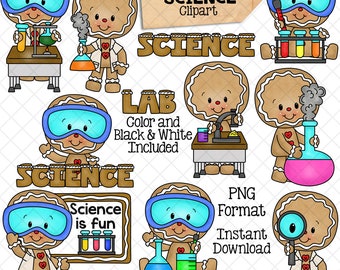 Gingerbread Science ClipArt - Ginger Bread School - Cute Christmas Cookie Clip Art - Lab Experiment Cookies - Commercial Use PNG Sublimation