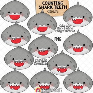 Comptage des dents de requin Clip Art - Clipart requin gris - requins à grande bouche - usage Commercial PNG Sublimation