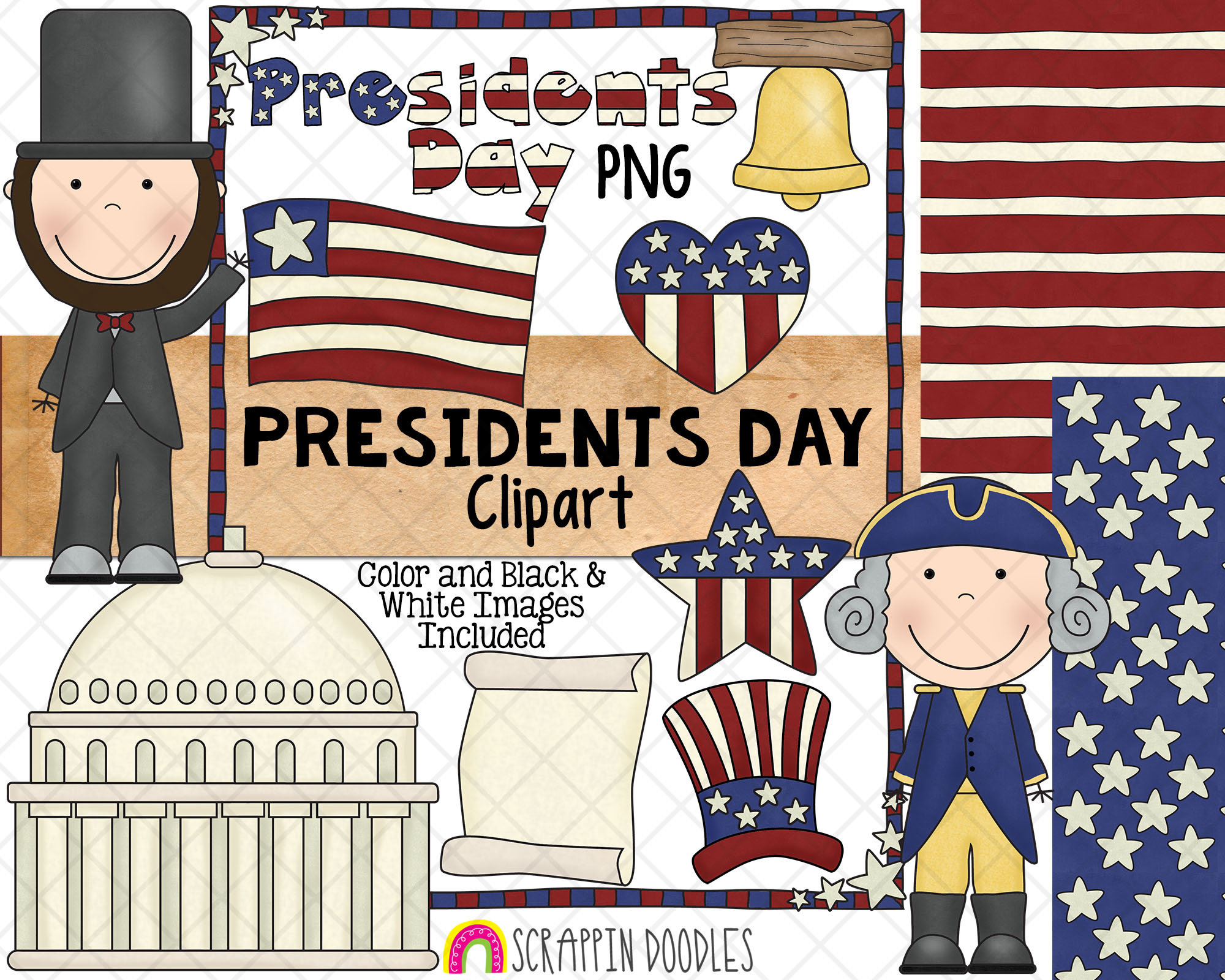 President's Day Clipart Presidents Day Liberty Bell USA Flag Past