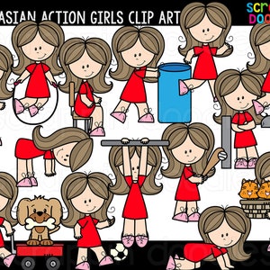 Caucasian Action Girls Clip Art - Cute Commercial Use Movement Kids Clipart {Scrappin Doodles Clipart}
