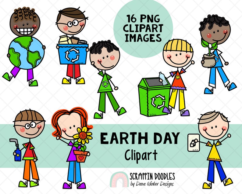 Earth Day Clipart Doodle Earth Day Boys Instant Download - Etsy