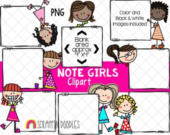 Notities ClipArt - Doodle meisjes notities Clipart - Frames Clipart - School Clipart - Hand getrokken PNG - Planner Clipart