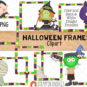 Halloween Frames Clip Art - Halloween Graphics - Frankenstein Clipart - Mummy Clipart - Dracula - Bat - Ghost - Witch - Commercial Use PNG