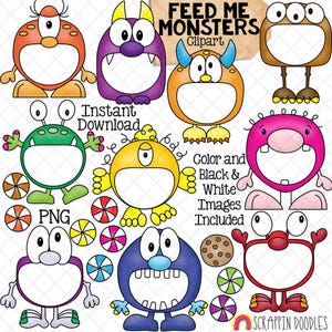 Feed Me Monsters ClipArt - Nutrire la bocca aperta - Mostro - Biscotto - Caramella - Crea un gioco