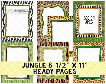 Jungle ClipArt - Portada de la selva - Marcos de la selva - Bordes - Cubiertas de la selva imprimibles - Cubiertas de carpetas